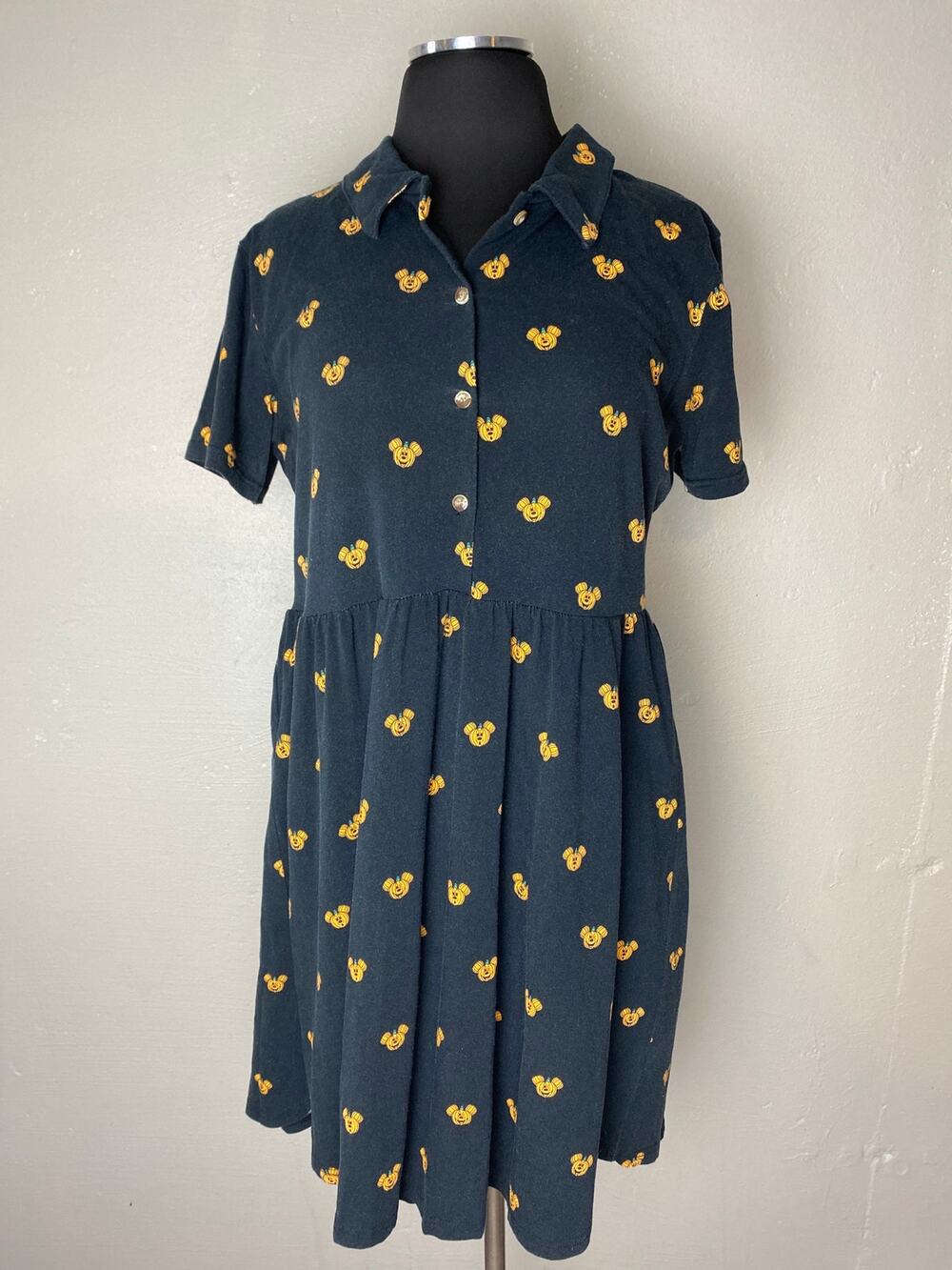 CAKEWORTHY Disney Halloween MICKEY Pumpkin Womens 2XL BUTTON Front Shirt Dress